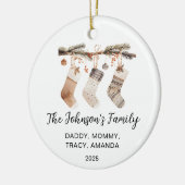 Family Christmas Watercolor Stockings Photo Keramik Ornament (Links)