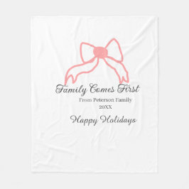 Family comes first red bow family name holidays fleecedecke