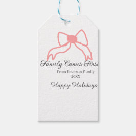Family comes first red bow family name holidays geschenkanhänger