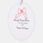 Family comes first red bow family name holidays ornament karte (Links)