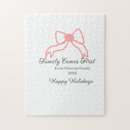 Family comes first red bow family name holidays puzzle