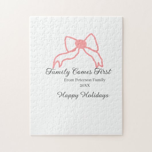 Family comes first red bow family name holidays puzzle (Vertikal)