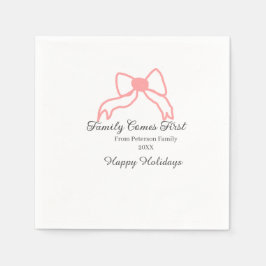 Family comes first red bow family name holidays serviette