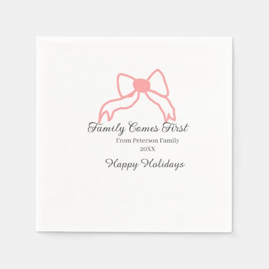 Family comes first red bow family name holidays serviette (Vorderseite)