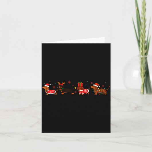 Family Dachshund Santa Sleigh Reindeer Snow Christ Karte (Vorderseite)