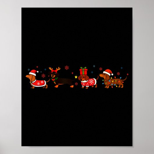 Family Dachshund Santa Sleigh Reindeer Snow Christ Poster (Vorne)