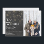 Family Definition Chalkboard Weihnachts-Foto Feiertagskarte<br><div class="desc">Teilen Sie mit diesen eleganten,  boho-Visitenkarten die Definition Ihrer Familie für die Weihnachtszeit mit. Freuen Sie sich auf Ihr besonderes Foto,  Ihren Familiennamen und Ihr Set für Ihre Urlaubserlebnisse in moderner Typografie und elegante Goldschneeflocken auf einem Kalkboard-Hintergrund. Entwickelt von Thisisnotme©</div>