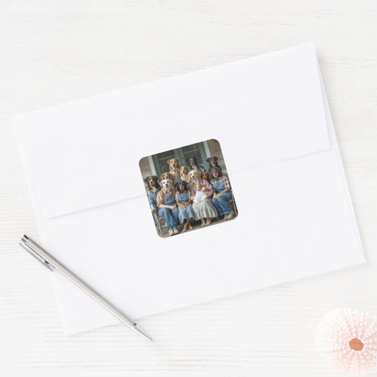 Family Dog Portrait Quadratischer Aufkleber (Umschlag)