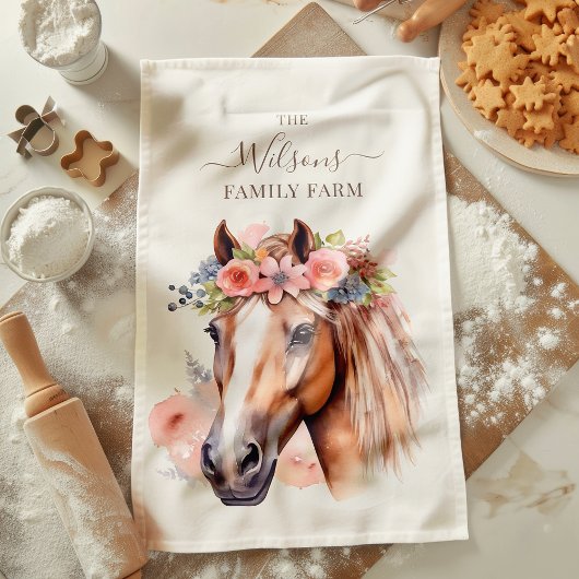 Family Farm Rustic Flower Crown Horse Geschirrtuch