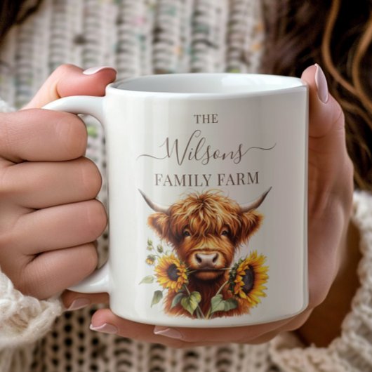 Family Farm Rustic Sunflower Highland Cow Kaffeetasse