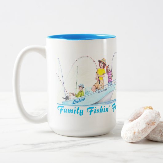 Family Fishin' Fun Zweifarbige Tasse (Mit Donut)