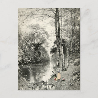 Family Forest Vintage Art 1800er Waldbäche Munthe Postkarte