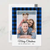 Family Foto Blue Buffalo Kariert Frohe Weihnachten Postkarte (Vorne/Hinten)