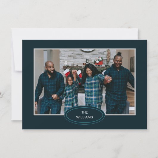 Family Foto Blue Pajamas Gerahmte Weihnachtskarte (Vorderseite)