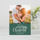 Family Foto Christmas Green Einladung (Stehend Vorderseite)