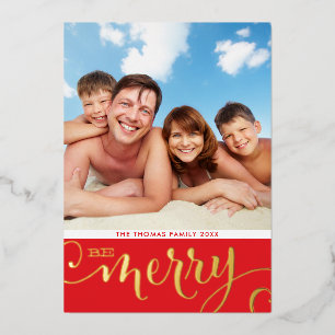 FAMILY FOTO CHRISTMAS Moderne Kalligraphie fröhlic Folien Feiertagskarte
