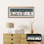 FAMILY Foto Collage 6 Bilderstreifen-Schiefer indi Poster<br><div class="desc">Personalisiertes Plakatdruck mit dem Wort FAMILY, das über Ihren Fotos geschrieben ist. Die Fotovorlage ist für Sie ein Set, um 6 Ihrer Lieblingsfotos hinzuzufügen, die in quadratischer Form in einer einfachen, Streifen-Stil, Foto-Collage angezeigt werden. Dieses elegante und stilvolle Sonderstück hat eine neutrale Farbpalette aus Schiefergrau und natürlich aus Weiß. Es...</div>