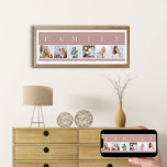 FAMILY Foto Collage 6 Picture Strip Pink Custom Poster<br><div class="desc">Personalisiertes Plakatdruck mit dem Wort FAMILY, das über Ihren Fotos geschrieben ist. Die Fotovorlage ist für Sie ein Set, um 6 Ihrer Lieblingsfotos hinzuzufügen, die in quadratischer Form in einer einfachen, Streifen-Stil, Foto-Collage angezeigt werden. Dieses elegante und stilvolle Werk hat eine weiche Farbpalette aus Rosa und natürlich aus Weiß. Es...</div>