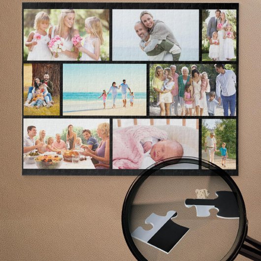 Family Foto Collage Black Masonry Grid Custom Puzzle
