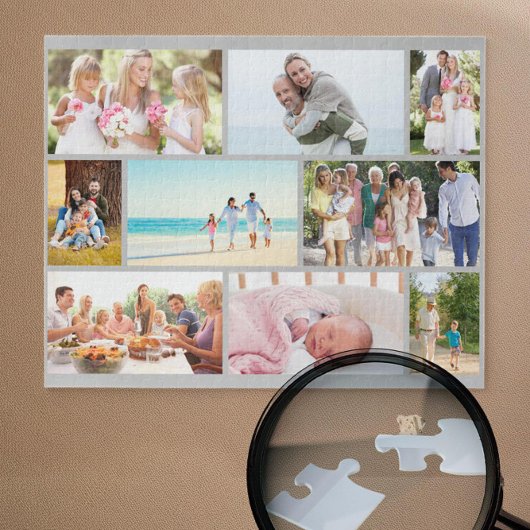 Family Foto Collage Grey Masonry Grid Custom Puzzle