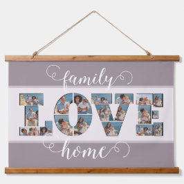 FAMILY Foto Collage Liebe Script Modern Keepake Wandteppich Mit Holzrahmen