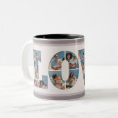 FAMILY Foto Collage Liebe Script Modern Keepake Zweifarbige Tasse (Vorderseite Links)