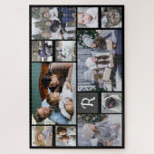 Family Foto Collage Monogrammed Black 11 Pictures Puzzle (Vertikal)