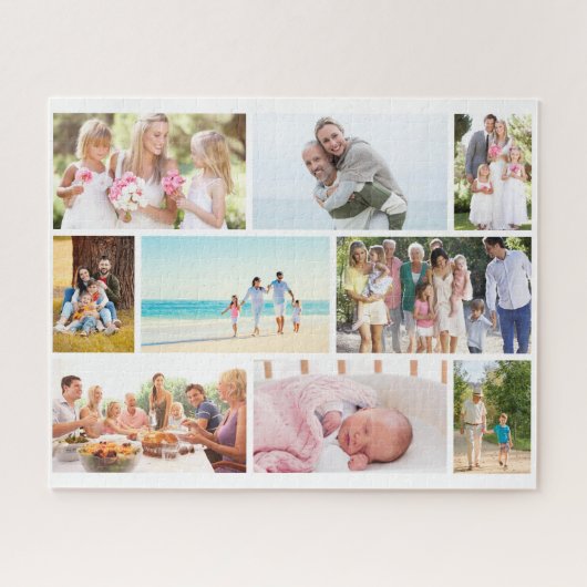 Family Foto Collage White Masonry Grid Custom Puzzle (Horizontal)