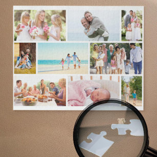 Family Foto Collage White Masonry Grid Custom Puzzle