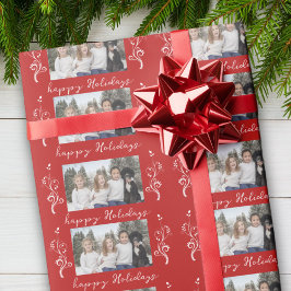 Family Foto Foliage Weihnachts-Happy Holiday Red Geschenkpapier