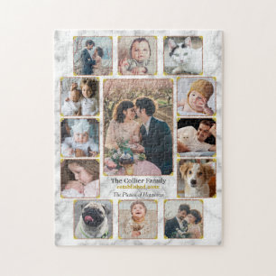 Family Foto Foto Elegant Marble Custom 13 Peaks Puzzle