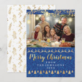 Family Foto Frohe Weihnachten Gold Blue Glitzer (Vorne/Hinten)