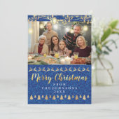 Family Foto Frohe Weihnachten Gold Blue Glitzer (Stehend Vorderseite)