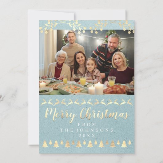 Family Foto Frohe Weihnachten Gold Kraft Blue (Vorderseite)