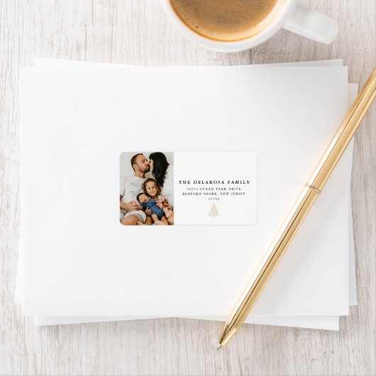 Family Foto Gold Weihnachtsbaum Adressaufkleber (Insitu)