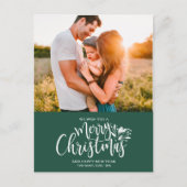 Family Foto Green Christmas Postcard Postkarte (Vorderseite)