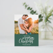 Family Foto Green Christmas Postcard Postkarte (Stehend Vorderseite)