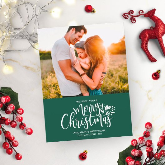 Family Foto Green Christmas Postcard Postkarte