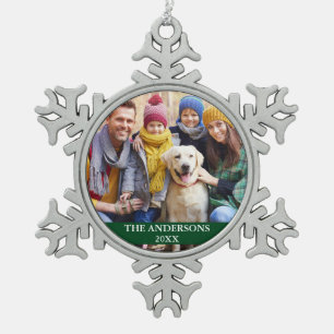 Family Foto Green Schneeflocken Zinn-Ornament