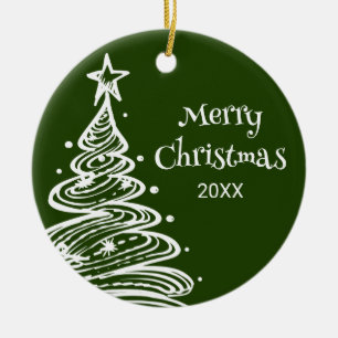 Family Foto Green White Christmas Tree Geschenk Keramik Ornament