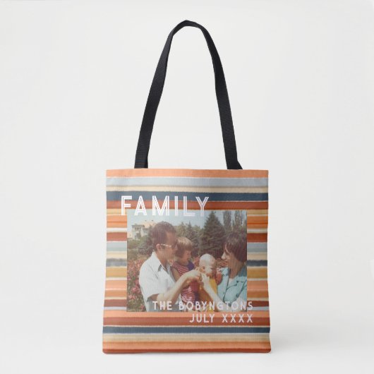 Family Foto Keepake boho Retro Strip Typografie Tasche (Vorderseite)
