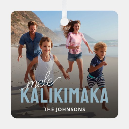 Family Foto Mele Kalikimaka Ornament Aus Metall (Vorderseite)