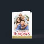 FAMILY FOTO Minimaler moderner Bogengold Rot Feiertagskarte<br><div class="desc">von kat massard >>> WWW.SIMPLYSWEETPAPERIE.COM << An on Trend card design mit dem Zitat "HAPPIEST HOLIDAYS" mit kombinierter Bogenform für Ihr Lieblings-Foto mit Text,  der unten liegt. KONTAKTIEREN SIE kat@simplysweetpaperie.com ,  wenn Sie Ihr Foto zur perfekten Anpassung benötigen</div>