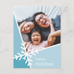 FAMILY FOTO Moderner Urlaub Schneeflocke blau Feiertagspostkarte