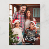 Family Foto Modernes Pinselskript Frohe Weihnachte Postkarte (Vorderseite)