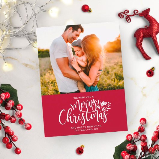 Family Foto Red Christmas Postcard Postkarte