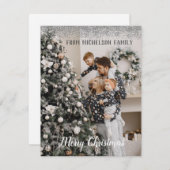 Family Foto Silver Glitzer Weihnachtskarte Feiertagskarte (Vorne/Hinten)
