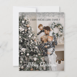 Family Foto Silver Glitzer Weihnachtskarte Feiertagskarte