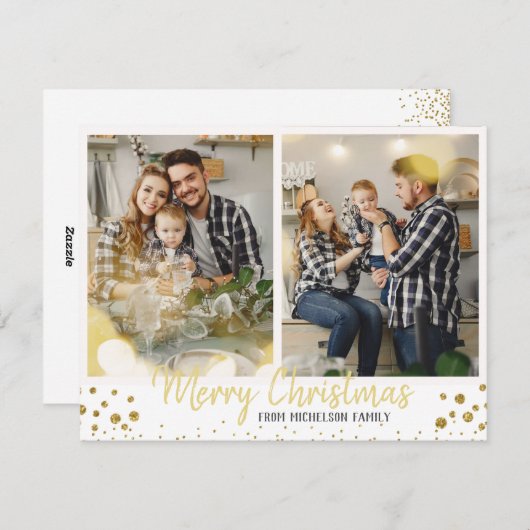 Family Foto Weihnachtskarte Gold Confetti Karte (Vorne/Hinten)