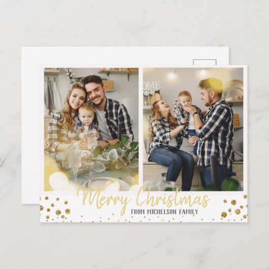 Family Foto Weihnachtskarte Gold Confetti Karte (Vorne/Hinten)